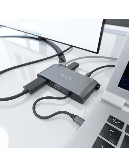 DOCK AISENS 8 EN 1 USB-C A HDMI-VGA-RJ45-2USBA-2USBC-USBC PD 20CM ASUC-8P010-GR