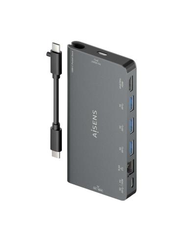 DOCK AISENS 8 EN 1 USB-C A HDMI-RJ45-3USBA-USBC-SD-MICROSD 10CM ASUC-8P015-GR