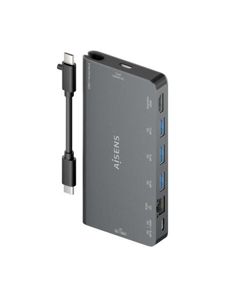 DOCK AISENS 8 EN 1 USB-C A HDMI-RJ45-3USBA-USBC-SD-MICROSD 10CM ASUC-8P015-GR