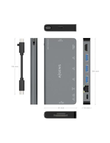 DOCK AISENS 8 EN 1 USB-C A HDMI-RJ45-3USBA-USBC-SD-MICROSD 10CM ASUC-8P015-GR