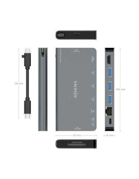 DOCK AISENS 8 EN 1 USB-C A HDMI-RJ45-3USBA-USBC-SD-MICROSD 10CM ASUC-8P015-GR