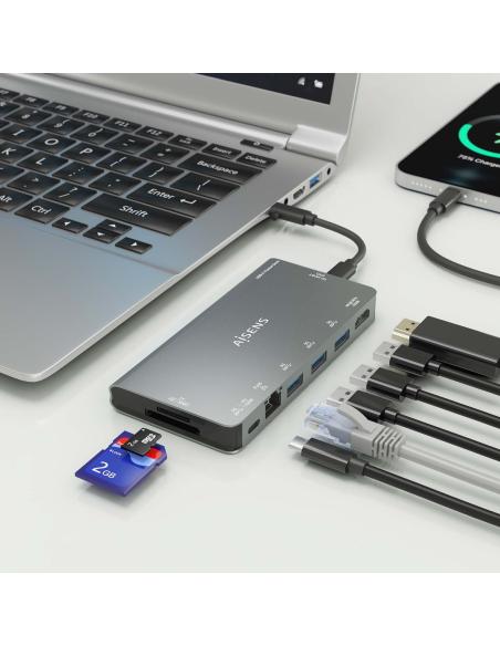 DOCK AISENS 8 EN 1 USB-C A HDMI-RJ45-3USBA-USBC-SD-MICROSD 10CM ASUC-8P015-GR