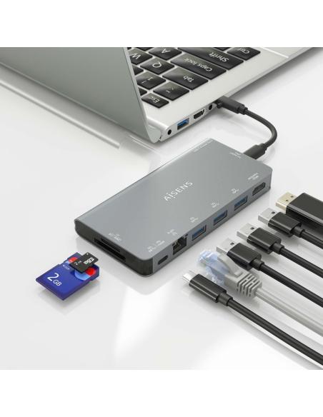 DOCK AISENS 8 EN 1 USB-C A HDMI-RJ45-3USBA-USBC-SD-MICROSD 10CM ASUC-8P015-GR