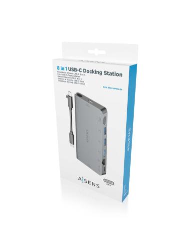DOCK AISENS 8 EN 1 USB-C A HDMI-RJ45-3USBA-USBC-SD-MICROSD 10CM ASUC-8P015-GR