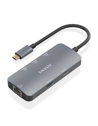 DOCK AISENS USB-C 6 EN 1 USB-C A HDMI-RJ45-3USBA-USBC PD GRIS 15CM ASUC-6P019-GR