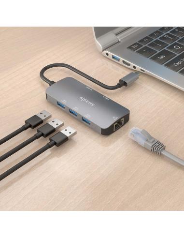 DOCK AISENS USB-C 6 EN 1 USB-C A HDMI-RJ45-3USBA-USBC PD GRIS 15CM ASUC-6P019-GR