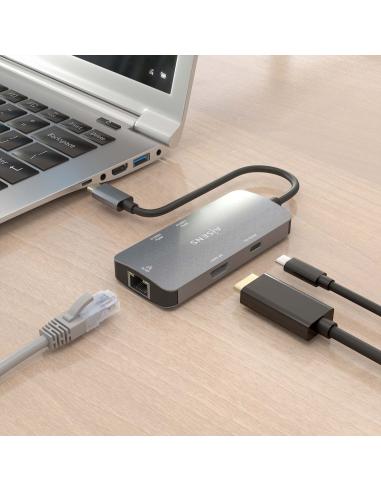 DOCK AISENS USB-C 6 EN 1 USB-C A HDMI-RJ45-3USBA-USBC PD GRIS 15CM ASUC-6P019-GR