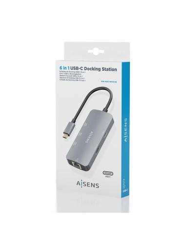 DOCK AISENS USB-C 6 EN 1 USB-C A HDMI-RJ45-3USBA-USBC PD GRIS 15CM ASUC-6P019-GR