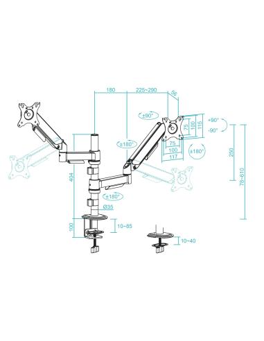 SOPORTE DE MESA MONITORTV GIRA INCLIN 2 BRAZOS 17-32 NEGRO TOOQ DB1533TNR-B