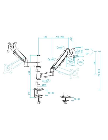 SOPORTE DE MESA MONITORTV GIRA INCLIN 2 BRAZOS 17-32 NEGRO TOOQ DB1533TNR-B