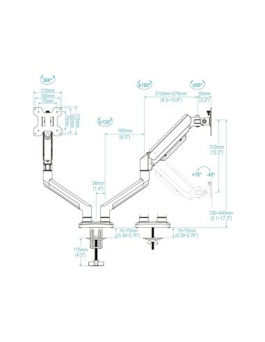 SOPORTE DE MESA MONITORTV GIRA INCLIN 2 BRAZOS 13-34 BLANCO TOOQ DB1434TNR-W