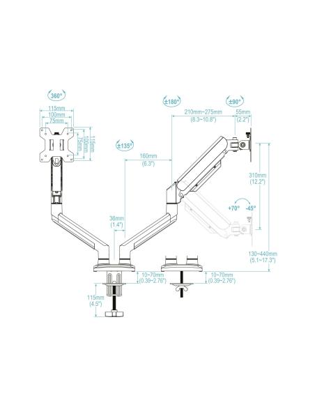 SOPORTE DE MESA MONITORTV GIRA INCLIN 2 BRAZOS 13-34 BLANCO TOOQ DB1434TNR-W