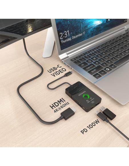 DOCK USBC A HDMI INALAM-HDMI 4K-2USB C-USB A-USBC PD AISENS ASWL-H2KDC30M05-BK