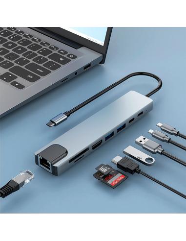 DOCK USB 7 EN 1 C81 ALUMINIO USB-C A HDMI 4K2XUSB-AUSB-CSDMSDRJ45 COOLBOX