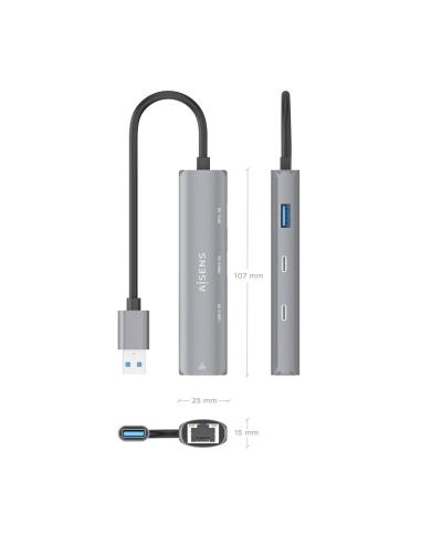 DOCK AISENS USB-A 3.0 A ETHERNET GIGABIT HUB 2USBC 1USBA GRIS 15CM ASUC-4P036-GR