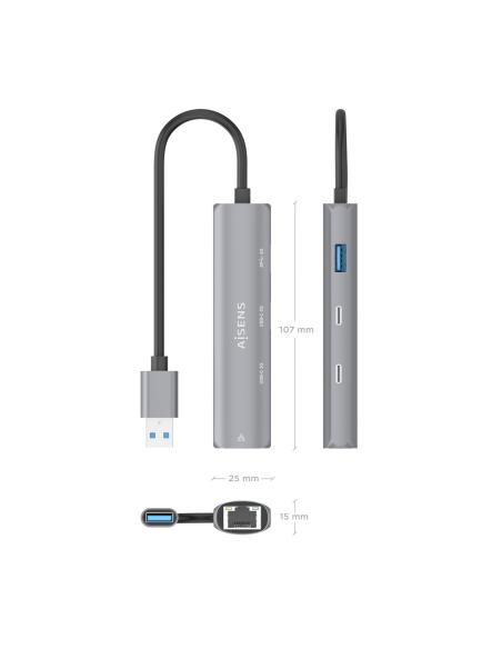 DOCK AISENS USB-A 3.0 A ETHERNET GIGABIT HUB 2USBC 1USBA GRIS 15CM ASUC-4P036-GR