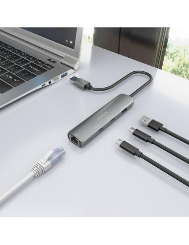 DOCK AISENS USB-A 3.0 A ETHERNET GIGABIT HUB 2USBC 1USBA GRIS 15CM ASUC-4P036-GR
