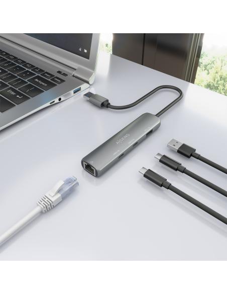 DOCK AISENS USB-A 3.0 A ETHERNET GIGABIT HUB 2USBC 1USBA GRIS 15CM ASUC-4P036-GR