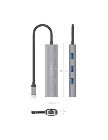 DOCK AISENS USB-C A ETHERNET GIGABIT HUB 3 USB-A GRIS 15CM ASUC-4P038-GR