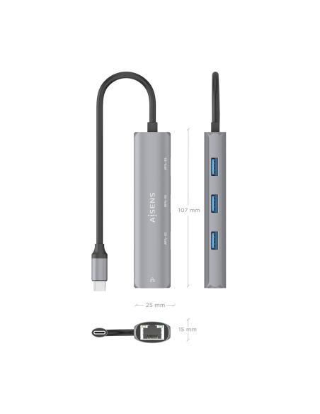 DOCK AISENS USB-C A ETHERNET GIGABIT HUB 3 USB-A GRIS 15CM ASUC-4P038-GR