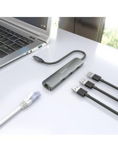 DOCK AISENS USB-C A ETHERNET GIGABIT HUB 3 USB-A GRIS 15CM ASUC-4P038-GR