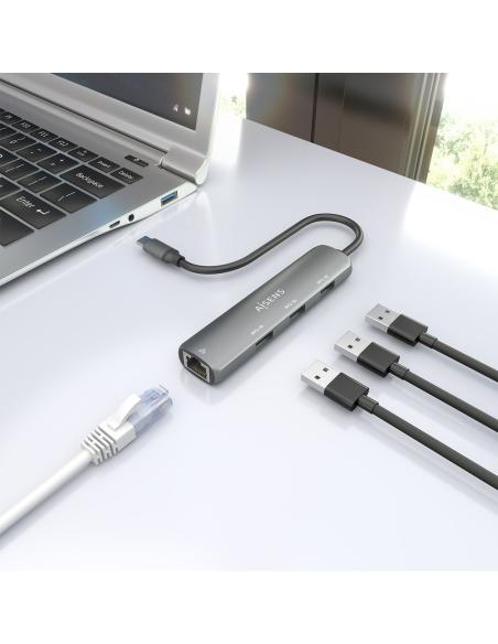 DOCK AISENS USB-C A ETHERNET GIGABIT HUB 3 USB-A GRIS 15CM ASUC-4P038-GR