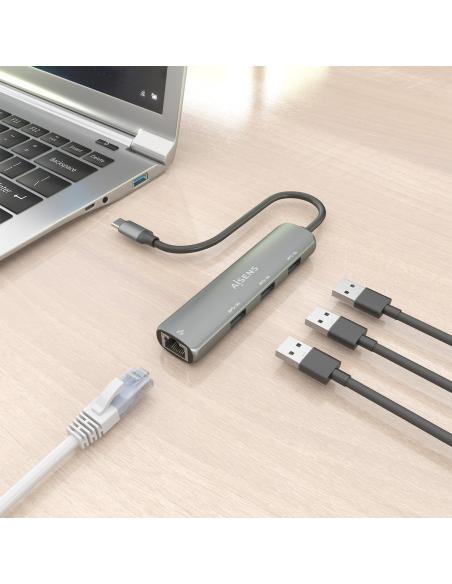 DOCK AISENS USB-C A ETHERNET GIGABIT HUB 3 USB-A GRIS 15CM ASUC-4P038-GR
