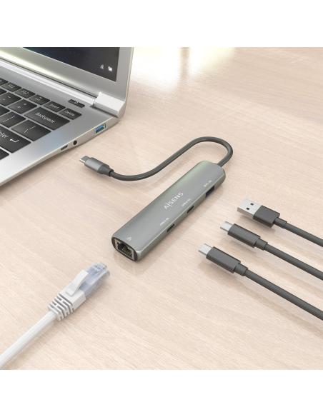 DOCK AISENS USB-C A ETHERNET GIGABIT HUB 2 USB-C 1 USB-A GRIS 15CM ASUC-4P040-GR