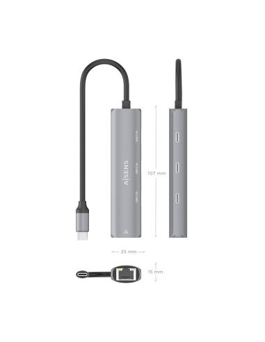 DOCK AISENS USB-C A ETHERNET GIGABIT HUB 3 USB-C GRIS 15CM ASUC-4P041-GR