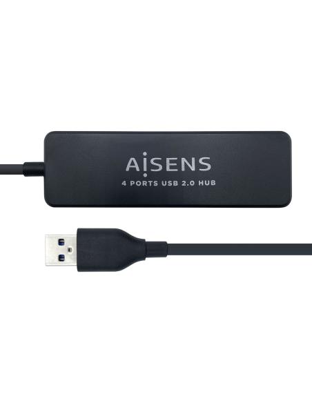 HUB USB AISENS 4P USB 2.0 TIPO AM A AH A104-0402 NEGRO 30CM