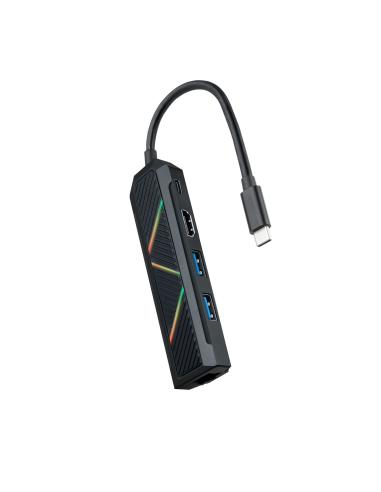 HUB USB-C NANOCABLE 2XUSB-AUSB-C CARGAHDMIRJ45 10.16.0501