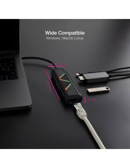 HUB USB-C NANOCABLE 2XUSB-AUSB-C CARGAHDMIRJ45 10.16.0501