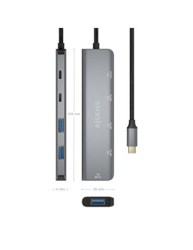 HUB USB 3.2 GEN1 5G USBC-M-1USBC PD-USBC-H-3XUSBA-H GRIS 15CM AISENS A109-0857