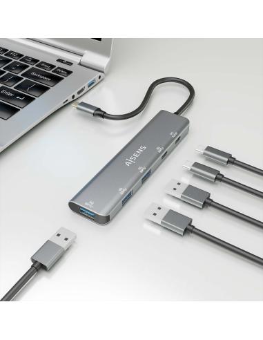 HUB USB 3.2 GEN1 5G USBC-M-1USBC PD-USBC-H-3XUSBA-H GRIS 15CM AISENS A109-0857