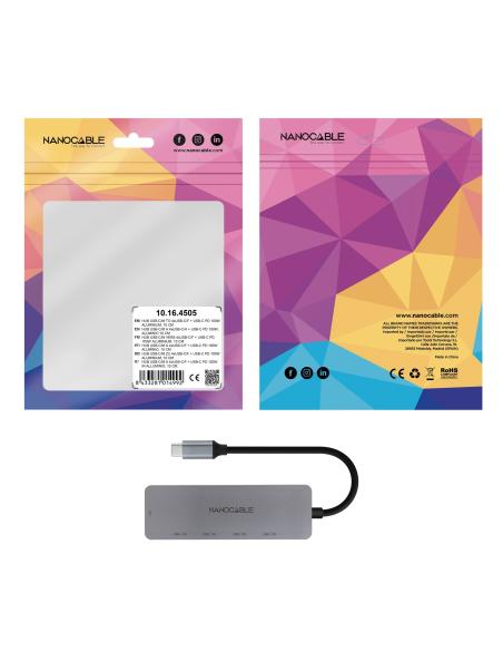 HUB USB-CM A 4XUSB-CH USB-C PD 100W 10 CM NANOCABLE 10.16.4505