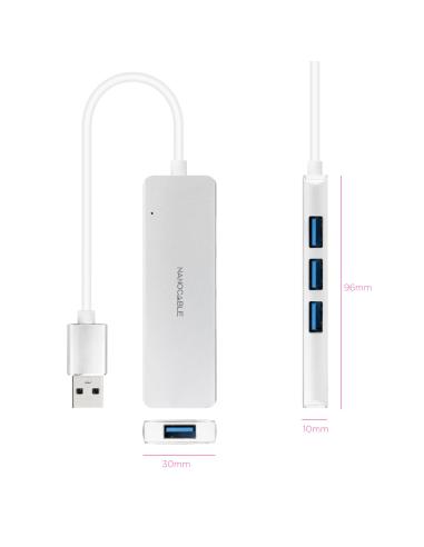HUB USB 3.0 4XUSB3.0. USB-AM-USB 3.0H ALUM. 18CM NANOCABLE 10.16.4602