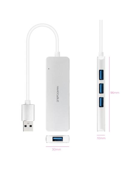 HUB USB 3.0 4XUSB3.0. USB-AM-USB 3.0H ALUM. 18CM NANOCABLE 10.16.4602