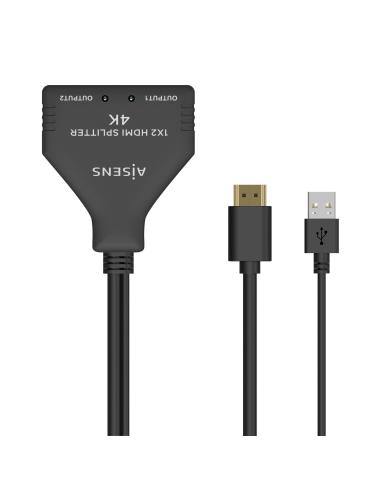 HDMI DUPLICADOR 4K30HZ 1X2 CON ALIMENTACION USB CABLE NEGR 30CM AISENS A123-0654