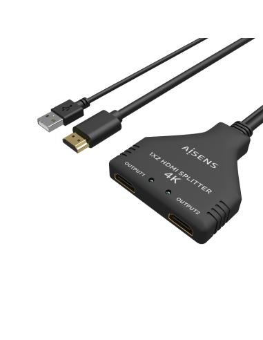 HDMI DUPLICADOR 4K30HZ 1X2 CON ALIMENTACION USB CABLE NEGR 30CM AISENS A123-0654