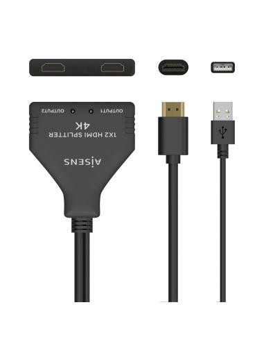 HDMI DUPLICADOR 4K30HZ 1X2 CON ALIMENTACION USB CABLE NEGR 30CM AISENS A123-0654