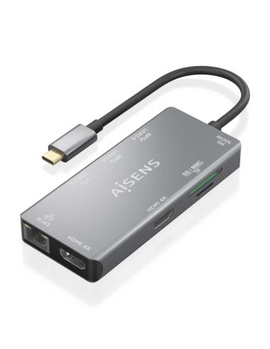 DOCKING USB-C AISENS 9 EN 1 / 2XHDMI / RJ45 GIGABIT / 3XUSB / USB-C PD 100W / SD-MICROSD / GRIS / ASUC-9P018-GR