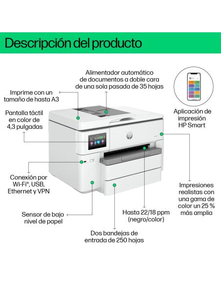 IMPRESORA HP OFFICEJET PRO 9730E WIFI DUPLEX ADF BLANCA A3 537P6B