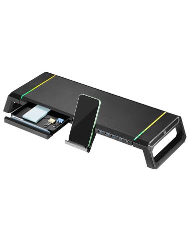 SOPORTE MONITOR EWENT PLEGABLE RGB / CON CAJON / SOPORTE SMARTPHONE / HASTA 27" / 4XUSB 3.0 / EW1268