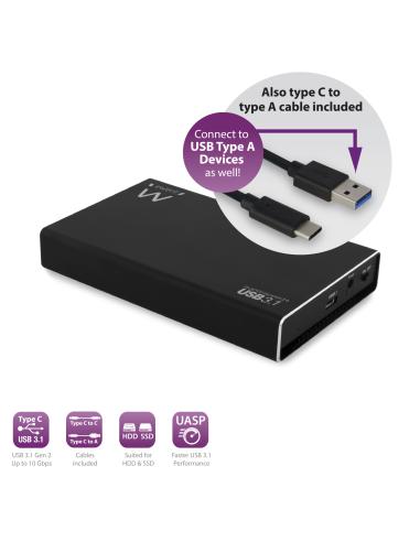 CAJA EXTERNA ALUMINIO DISCO DURO 2.5" SATA EWENT HDD/SSD / USB-C 3.2 / EW7070