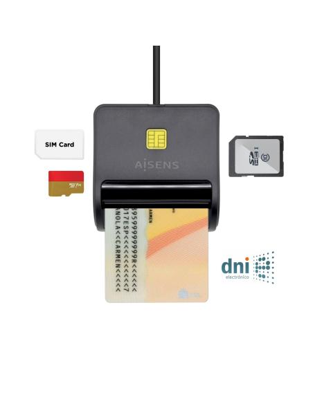 LECTOR TARJETA DNI - SIM SD MICRO SD MMC RSMMC MMC MICRO NEG AISEN ASCR-SN02SD-BK