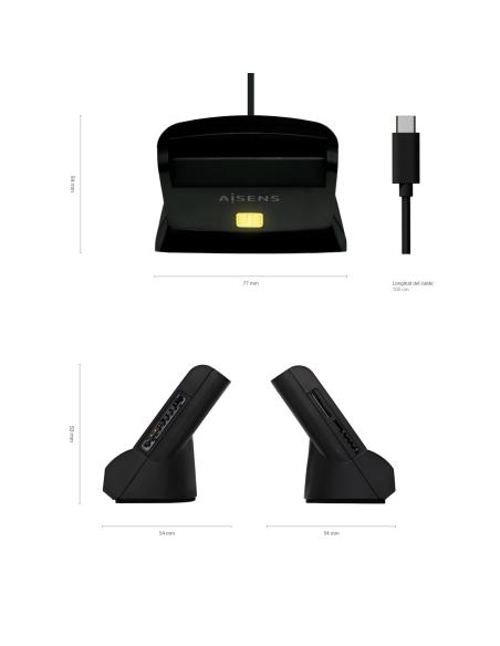 LECTOR TARJETA DNI CON LECTOR MULTITARJETA USB-C NEGRO AISENS ASCR-SN04CSD-BK