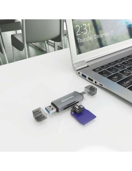 LECTOR TARJETAS MEMORIA EXTERNO SDMICROMMCUSB-A USB-CGRIS AISENS ASCR-2AC08-GR