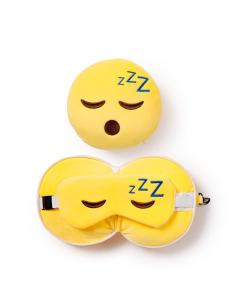 ALMOHADA VIAJE CON ANTIFAZ EMOTICONO DURMIENDO / 95% POLIESTER - 5% SPANDEX / CON CREMALLERA PARA GUARDAR EL ANTIFAZ