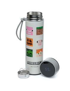 BOTELLA TERMO ACERO INOX MINECRAFT CARAS / TERMOMETRO EN TAPA / FRIOS HASTA 24 H - CALIENTES HASTA 6 H / 450 ml