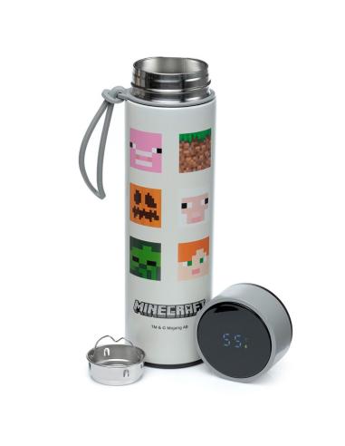 BOTELLA TERMO ACERO INOX MINECRAFT CARAS / TERMOMETRO EN TAPA / FRIOS HASTA 24 H - CALIENTES HASTA 6 H / 450 ml